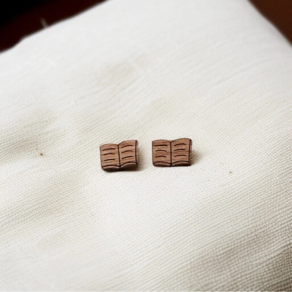 Wooden Book Club Stud Earrings - A Novel Touch to Your Style! 📖 NWT Studs